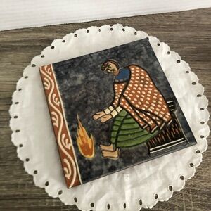 Vtg Ceramic Tile with Hand Painted Design